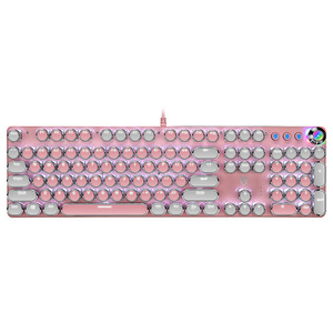 Lindo Set de Teclado Mecánico Steampunk Rosa, Diseño en Azul y Blanco, Teclas con Sublimación Térmica, Cableado con Control de Perilla para PC - Product Image 4