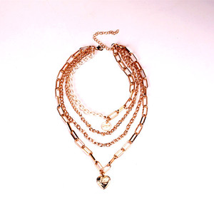 Layered Pearl Chain Necklace Gold Heart Pendant Multi Layer <b>Choker</b> Fashion Jewelry Gift for Women - Product Image 5