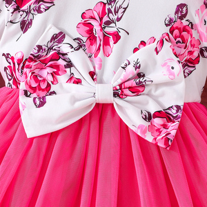 Exquisito Vestido de Malla con Lazo para Bebés Niñas, Manga Larga con Volantes y Patrón Floral en el Hombro, Vestido Diario Tejido para Niñas Pequeñas - Product Image 4