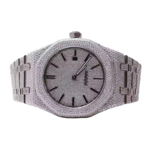 Montre de luxe pour homme en quartz de qualité supérieure, boîtier en alliage, bracelet en acier inoxydable, cadran en cristal de saphir, diamant taille moissanite brillant - Product Image 3