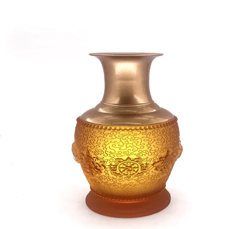 Vaso de flores de cristal lili, vaso de flores de bronze com alívio