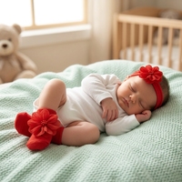 Set Bando Bunga Bayi, Penutup Kepala Bayi Baru Lahir, Perlengkapan Foto Bayi Usia Satu Bulan