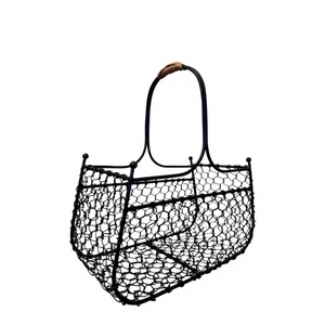 Cesta de alambre metálico negro con asa, cesta rústica para huevos y frutas, organizador de almacenamiento para despensa de cocina - Product Image 1