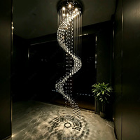 Lustre moderne pour escalier à haut plafond, réglable en hauteur, LED chromé/doré, cristal, luminaire suspendu long personnalisé, intensité variable, pour hôtel