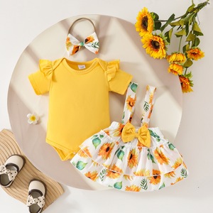 Vestito da neonato in cotone pastorale a maniche lunghe con fiocco e stampa floreale, ideale per il commercio estero - Product Image 2