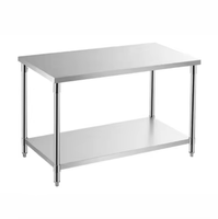 Table de préparation commerciale à double niveau en acier inoxydable avec étagère inférieure pour restaurant, laboratoire, buanderie