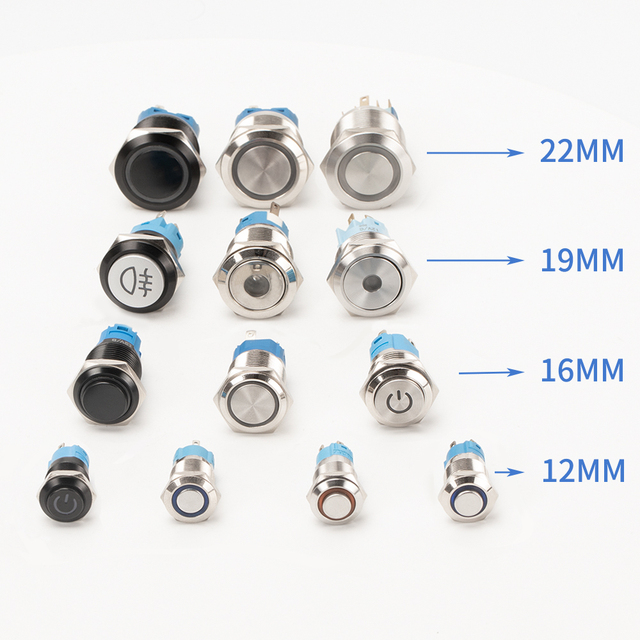 Factory Direct Customizable 12MM/16MM/19MM/22MM SPST/SPDT/DPDT Latching/Momentary LED Laserable Metal Push Button Switch