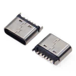 Connecteur femelle USB 3.1 Type-C 6 broches, corps court 6,5 mm 6,8 mm, montage vertical SMT avec 2 broches de fixation, port USB C à profil bas - Product Image 5