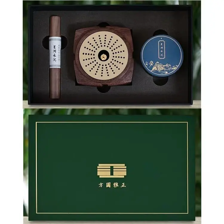 Chinese style creative new wooden incense burners with golden lid gift box set home tabletop exquisite retro decoration