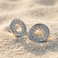 Boucles d'oreilles clous géométriques cercle creux en laiton plaqué platine, incrustées de zirconiums blancs, bijoux pour femme, cadeau