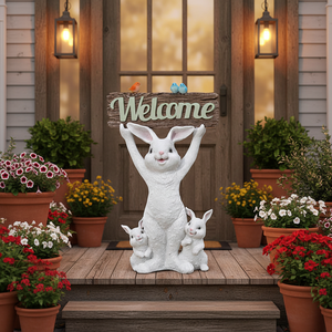Grand lapin en résine peint à <span class=keywords><strong>la</strong></span> main, ornement <span class=keywords><strong>de</strong></span> bienvenue pour balcon, cour et aménagement paysager, ornement <span class=keywords><strong>de</strong></span> salutation tendance - Product Image 6