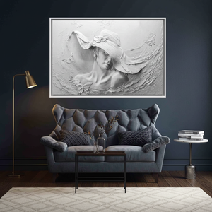 Elegant Woman Portrait <b>Canvas</b>: White Bas Relief Print Artwork,WHITE <b>FRAMED</b> <b>CANVAS</b> - Product Image 3