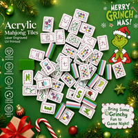 Set Mahjong Modern Amerika 4-Lapisan Akrilik Hijau 1,42 Inci 160 PCS Desain Natal Merry Grinchmas Ukiran Laser Dua Sisi