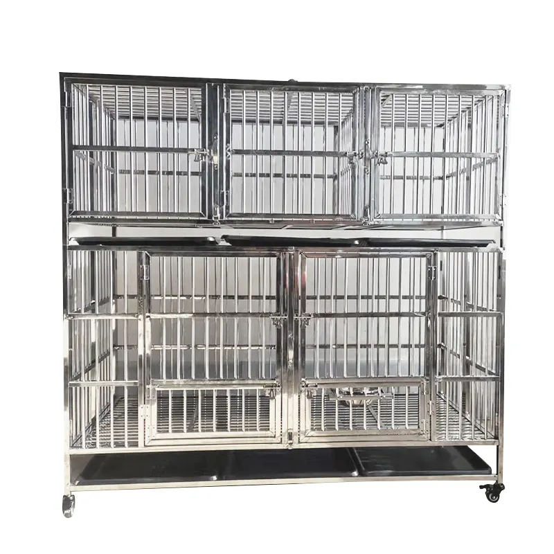 Cage pliable en acier inoxydable pour chien, de haute qualité, robuste, facile à assembler, grande niche pour animaux de compagnie, avec roues, livraison gratuite