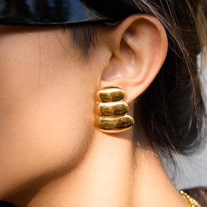 <b>Stud</b> <b>Earrings</b> 18K Gold Stainless Steel Three Layer Geometric Design Fashion Jewelry - Product Image 3