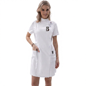 เสื้อคลุมพยาบาลสีขาวแบบ unisex แขนสั้น ผ้าแคนวาส สำหรับโรงพยาบาล สปา คลินิกทันตกรรม ตรวจจับการใช้เข็ม - Product Image 1