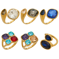 Bague Mlluki en acier inoxydable avec diamant, plaqué or 18 carats PVD, vintage, colorée, inaltérable