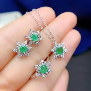 High Quality 925 Sterling Silver Diy Bead Godki Luxury Famous Nigerian Natural Emerald Jewelry Set