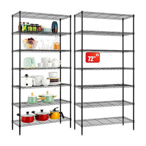 رف تخزين سلكي 8 طبقات قابل للتعديل <span class=keywords><strong>NSF</strong></span> متعدد الطبقات رف معدني مطلي باللون الأسود للمخزن أرفف من الكروم والزنك - Product Image 1