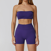 YanRuo Set Yoga Seamless Solid Breathable dengan Chest Wrap dan Celana Pendek High-waisted untuk Lari dan Fitness