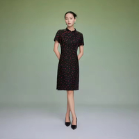 Robe élégante à manches courtes en soie de mûrier 100% professionnelle, col mandarin, jacquard, vêtements traditionnels en soie pour femmes