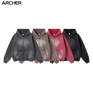 Sweat-shirt à capuche décontracté pour <span class=keywords><strong>homme</strong></span> de la <span class=keywords><strong>marque</strong></span> <span class=keywords><strong>Streetwear</strong></span> High Street, avec motif singe pulvérisé, technique de lavage, bordure lâche et fermeture éclair - Product Image 2