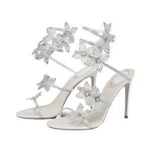 Sandalias de tacón floral con diseño de serpiente en el tobillo para mujer, elegantes y a la moda para el verano. - Product Image 2