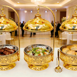 Hot Pot India dengan Tutup, 8L Bulat dari Baja Tahan Karat untuk Prasmanan, Dilengkapi Penghangat Makanan Emas dan Hitam, untuk Hotel dan Restoran - Product Image 1