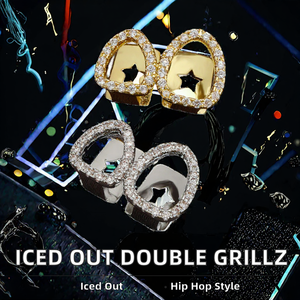 Grillz Doble Chapado en Oro con Incrustaciones de Circonitas, Unisex, para Dientes Superiores, Forma de Gota de Agua, Joyería Hip Hop - Product Image 4