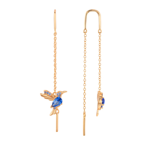 Pendientes Largos de Plata de Ley 925 ROXI con Circonitas Rojas y Azules en Forma de Golondrina y Diamantes - Product Image 3
