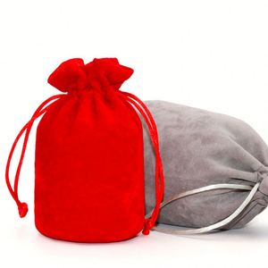 Custom Velvet Eco-Friendly Drawstring Pouch Bags Black Red White Colors for Party Western <b>Embroidery</b> Gift Candle Use Wholesale - Product Image 3