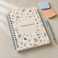 Carnet de notes quotidien LABON personnalisé A5 en terrazzo, planificateur de projets, reliure spirale, liste de points à vérifier, notes de réunion, bande élastique