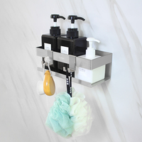 Étagère d'angle adhésive Étagère murale pour salle de bain avec crochets Perçage Acier inoxydable Type de montage mural Étagère murale adhésive pour salle de bain
