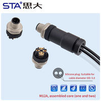 Connecteur M12 IP67 industriel, à fixer sur site, droit/angulaire, mâle/femelle, borne à vis, 2 3 4 5 6 8 12 17 broches, codage A B D