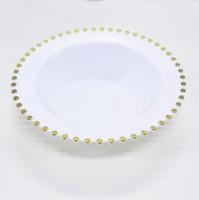 Bols à dîner jetables en plastique transparent/blanc et or, assiettes de fête fantaisie robustes