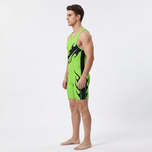 Combinaison de lutte personnalisée verte et noire pour hommes, ajustée, extensible, légère, respirante, 100% polyester, vêtements de sport à transfert thermique - Product Image 3