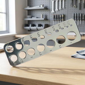 Plaque de mesure de diamants professionnelle Curio 35-560 personnalisable, 17 trous, en acier inoxydable, outil de gabarit pour la taille et le carat des pierres précieuses - Product Image 2
