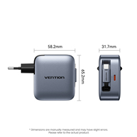 Chargeur d'ordinateur Vention 2 ports GaN, chargeur USB-C pour ordinateur portable, chargeurs de téléphone portable, charge rapide