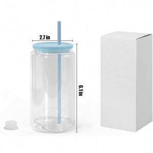 Custom Logo <b>Glitter</b> 16 oz Plastic Pre Drilled Hole Clear Double Wall Tumbler with Bamboo Lids Straws Snowglobe Cups for DIY - Product Image 2