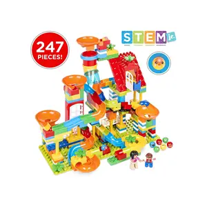 Kids 247-Piece Building Blocks Marble Run STEM Toy Puzzle Race Track Roller Coaster Set w/Ramps, Slides, Funnels