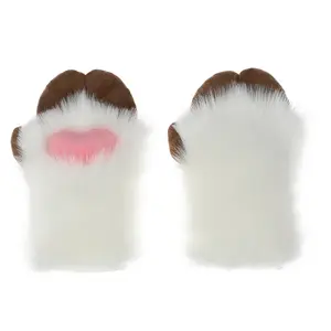 Gants en peluche unisexe en forme de sabot de mouton de dessin animé Mitaines à griffes de mouton mignonnes Gants à manchette en fourrure de patte de dragon Gants Cosplay de fête d'Halloween