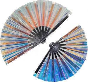 Abanicos de mano de bambú Rave pintados holográficos para mujeres Abanicos de regalo de negocios plegables grandes para festivales Pride Decor - Product Image 4