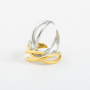 yunnique Geometric Irregular Crisscross <b>Opening</b> <b>Ring</b> Gold And Steel Color Unisex Fashion Jewelry Gift - Product Image 4