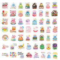 56pcs nouveau style gâteau d'anniversaire Graffiti autocollants transparents pour animaux de compagnie pour tasses à eau, tablette, autocollants de dessin animé pour enfants