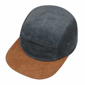 Casquette de camping plate en daim marron à 5 panneaux, avec bord uni, bicolore, personnalisable, en velours côtelé gris - Product Image 5