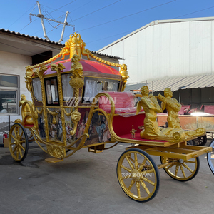 Calèche royale de style européen ZOWN, 4 places, or et rouge, transport vintage pour mariage de princesse - Product Image 3