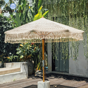 Parasol de jardin en <span class=keywords><strong>bois</strong></span> de luxe personnalisé, 2,4 m, avec franges en corde de coton, pour piscine, décoration de patio, grand parasol - Product Image 1