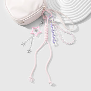 Llavero de Cuerda Tejida con Cuentas de Cerámica Suave, Estilo de Dibujos Animados, Multicolor, con Diamantes, Estrellas y Bolas, Colgante para Bolso, Hecho de Acrílico - Product Image 3