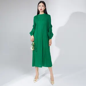 Summer 2023 Fast Shipping Miyake Pleated Factory Outlet Women Casual Style Dress Loose Folded Sleeves Muslim Woman Dress