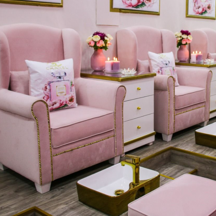 Pink Salon Furniture Set Nails Beauty Salon Spa Manicure Station Pedicure  Station Chair